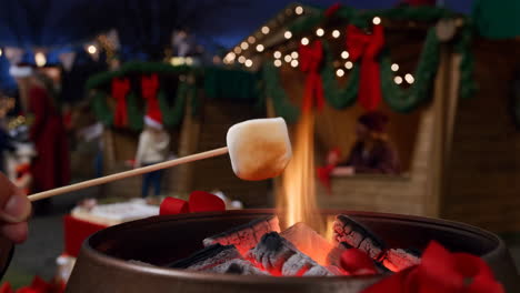 roasting marshmallows at a christmas market