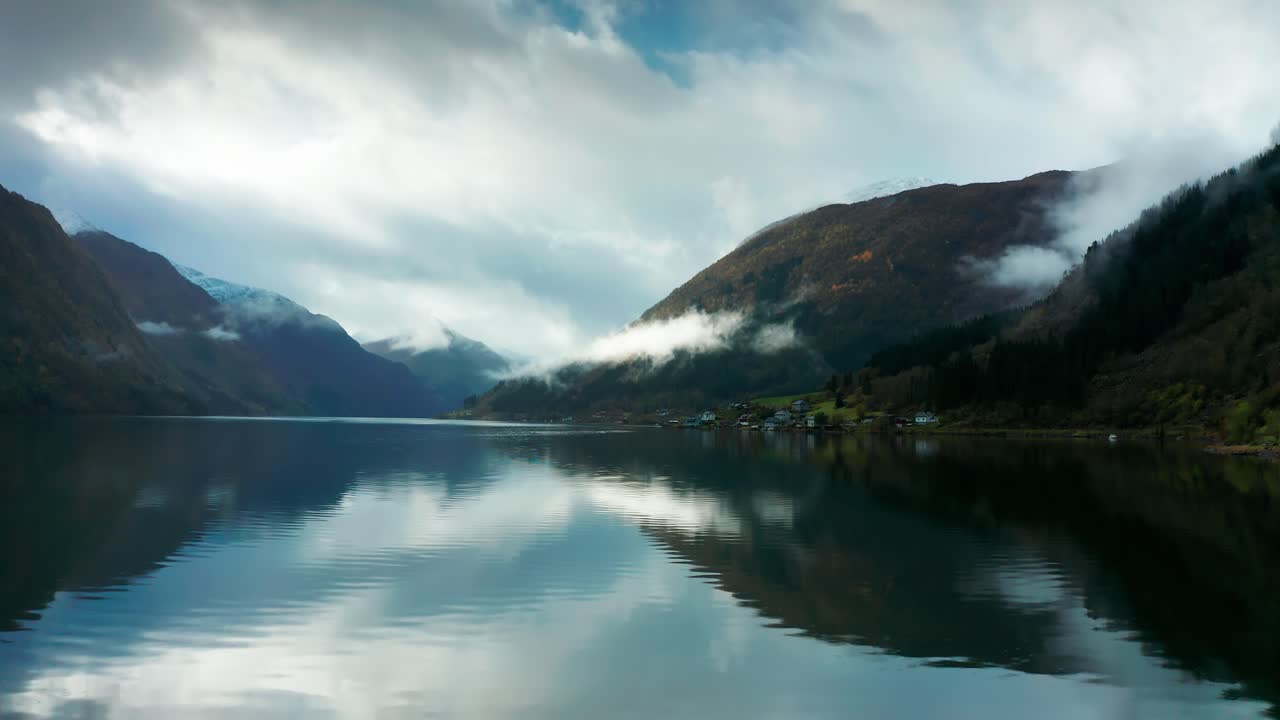 A small village on the green shores of the fjord