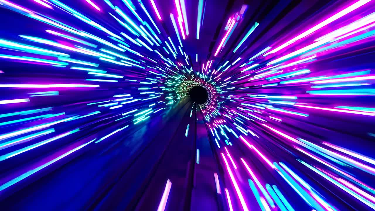 Concept video dinamico con un tunnel futuristico al neon. Ripreso dal basso, crea un senso