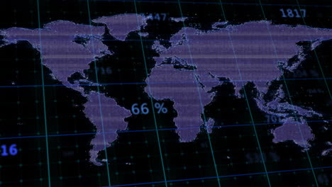 Animación-De-Interferencia-Sobre-El-Procesamiento-De-Datos-Y-Mapa-Mundial-Sobre-Fondo-Negro