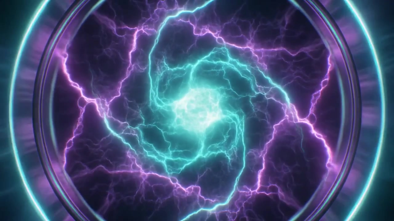 Portale Astratto con Energia Elettrica Viola e Ciano Vorticosa