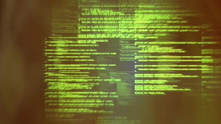 At start green code bits emerging sliding forming glowing bar fragmenting dispersing showing code