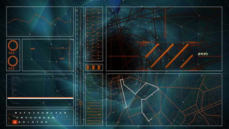 animation of data processing and diagrams over digital tunnel