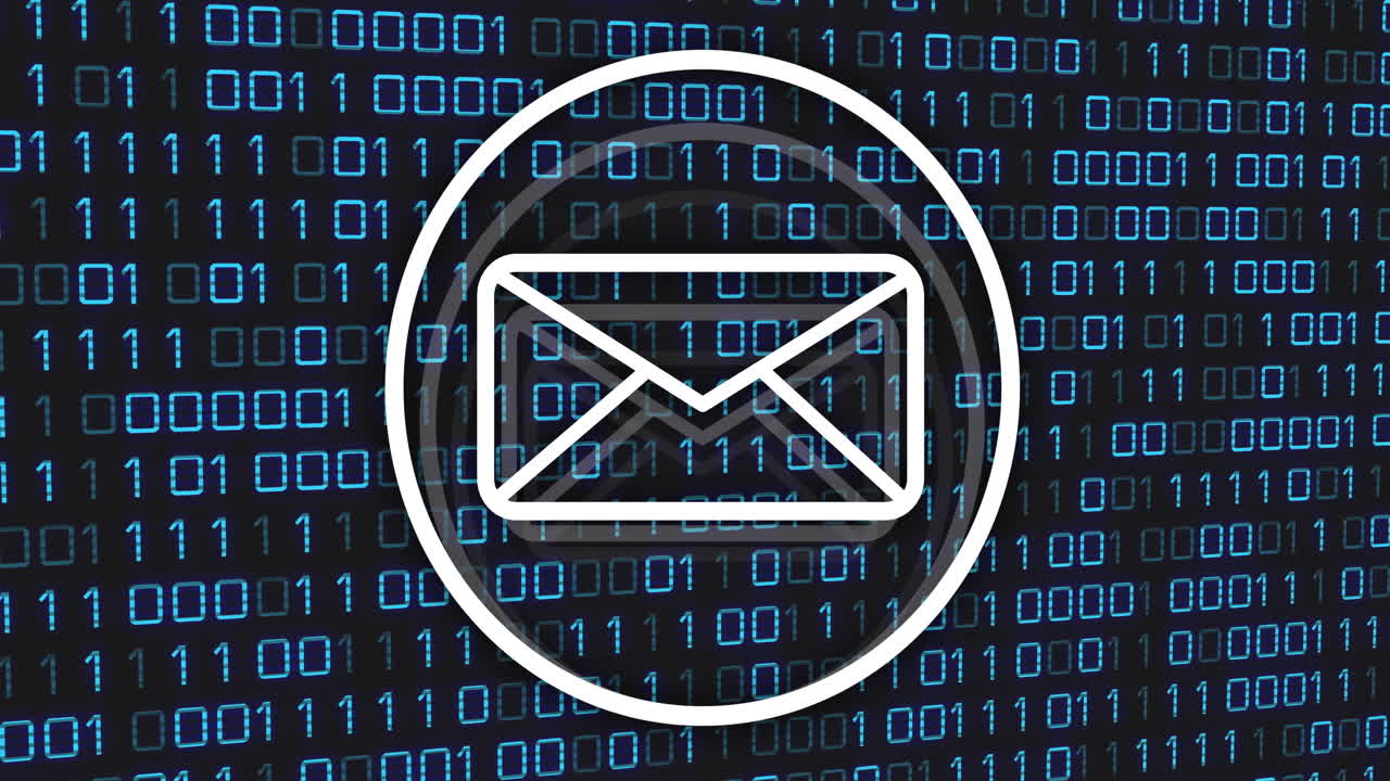 Email icon animation over binary code background