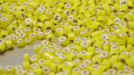 close-up of sweet yellow caramel candies. pineapple taste.