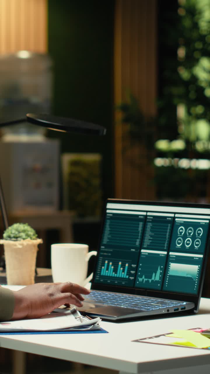 Vertical Video Female office employee handling administrative tasks and planning meetings