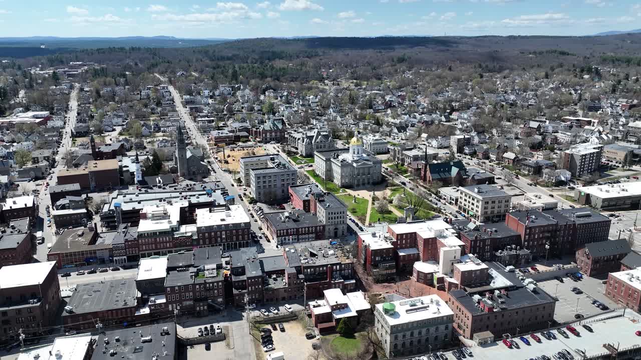 Aerial view of Concord, New Hampshire on a cloudy day