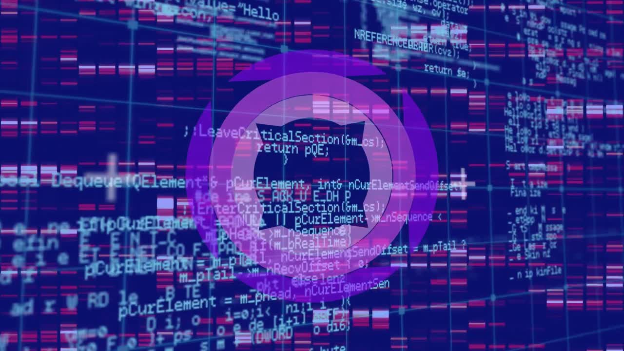 Animation of data processing and scope scanning over blue background