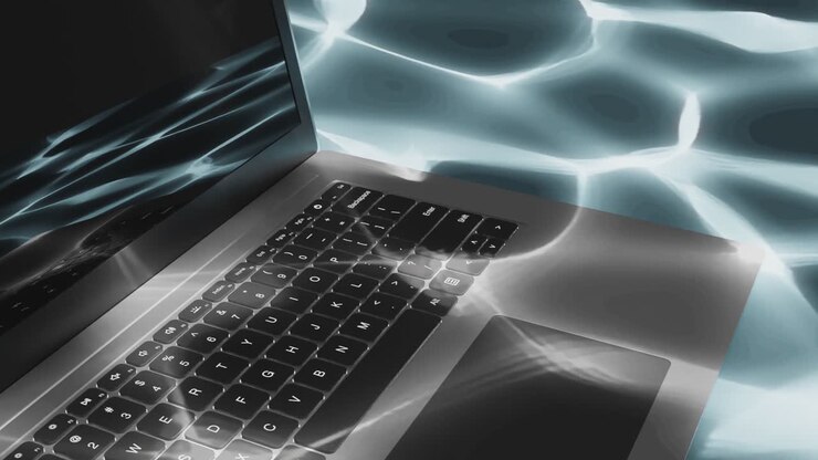 Underwater animation, notebook in swimming pool with light rays pattern, slide