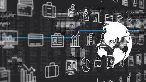 animación de iconos comerciales y procesamiento de datos en todo el mundo