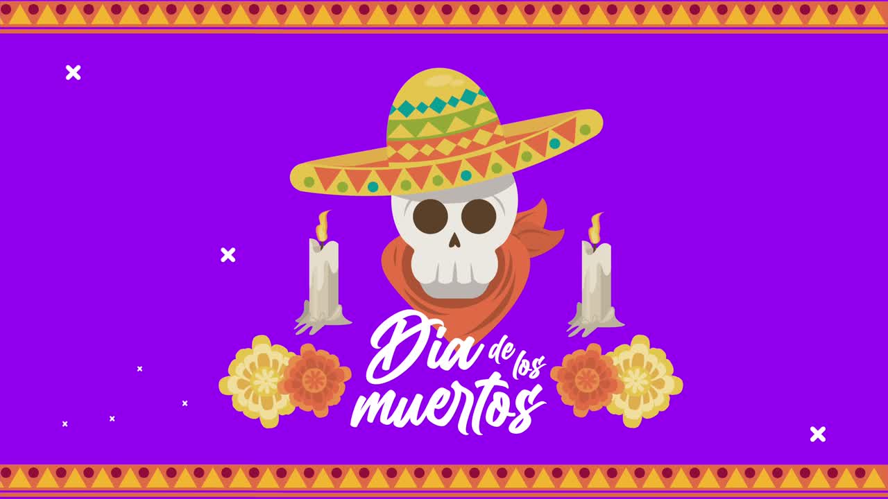 dia de los muertos lettering celebration with mariachi skull