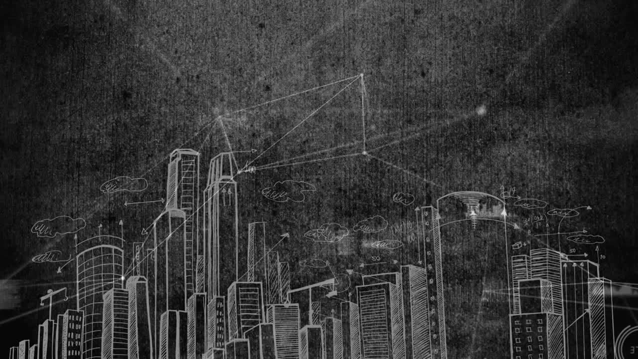 선으로 된 검은색과  ⁇ 색 도시