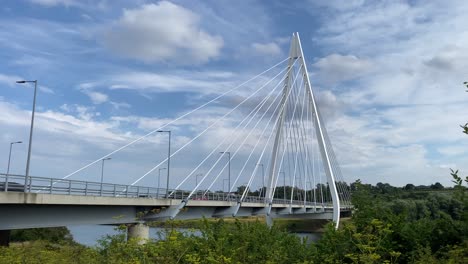 modern cable-stayed bridge over river