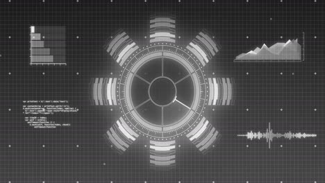 animación de escaneos y grabación de estadísticas en blanco y negro sobre la cuadrícula