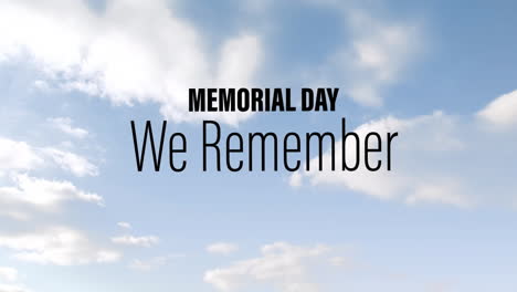 animation of memorial day text over blue sky and clouds