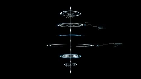 círculo de iluminación 3d hud sobre fondo negro para tecnología cibernética y concepto fufurista con grano procesado