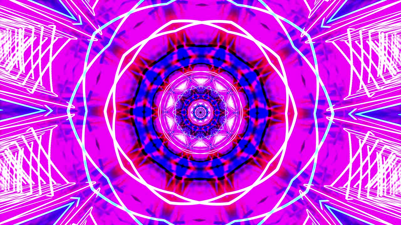 vj bucle abstracto rosa azul blanco visual kalaidoscopio patrón de mandala ilustración 3d animación de bucle sin costuras. brillante estrella brillante colorida kalaidoscope fondo de arte simétrico abstracto creativo.