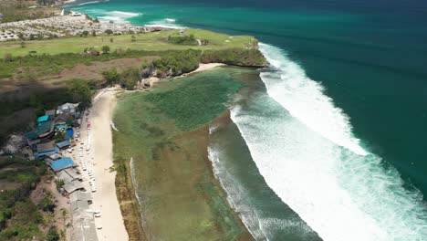 romantic bali island coast on indian ocean, aerial view