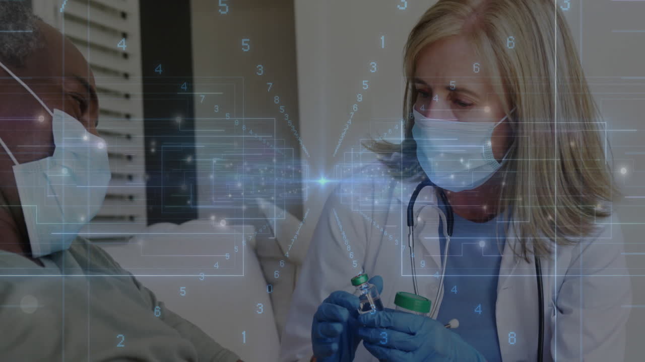 Assisting patient, healthcare professional working with digital data in hospital setting