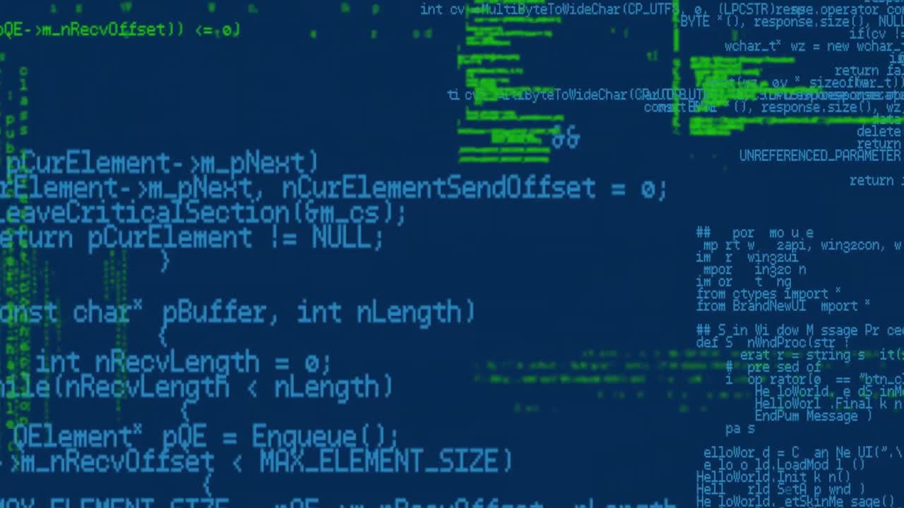 Animation of data processing on blue background