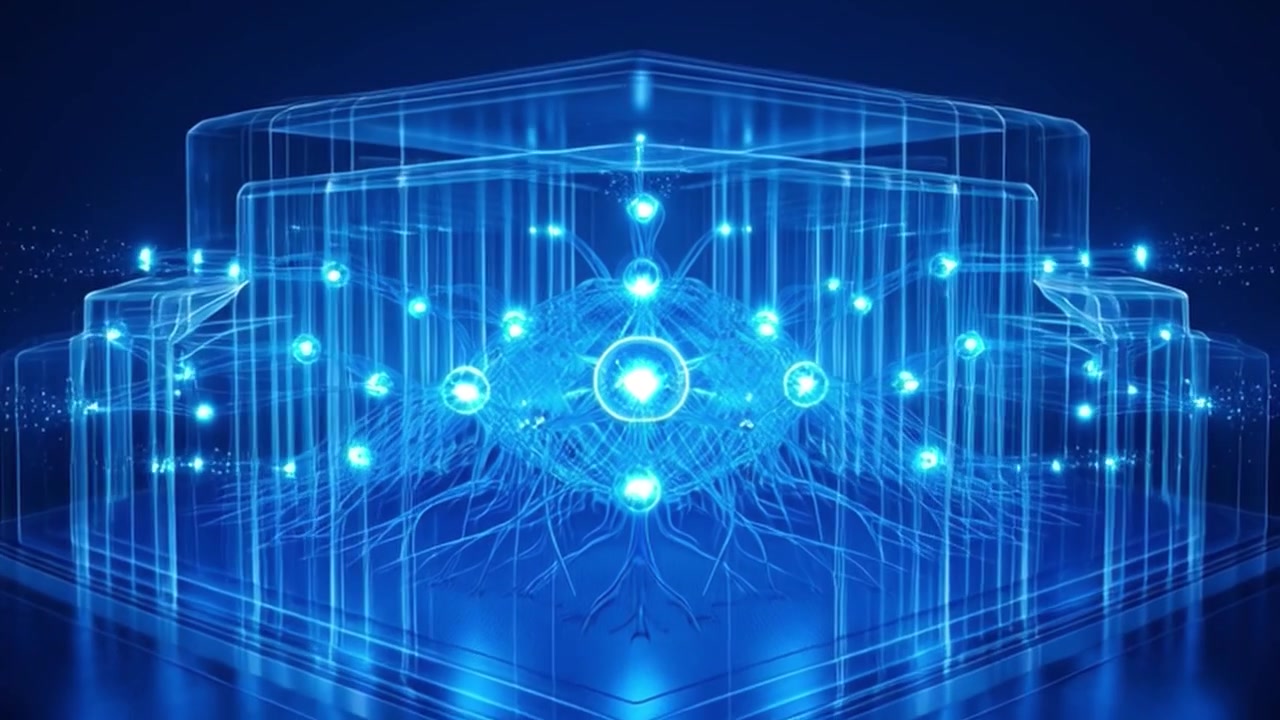 Digital Neural Network Visualization with Glowing Data Nodes