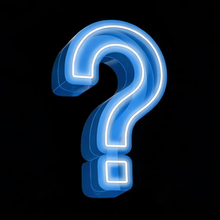 Neon blue question mark animation isolated asset, transparent 4K video, alpha channel, ProRes 4444