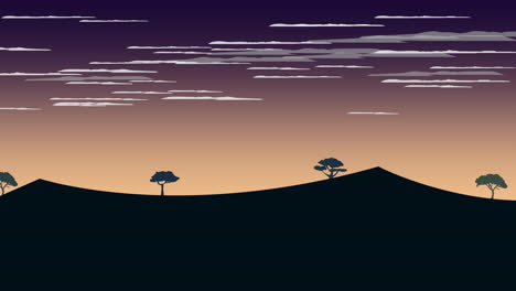 Cartoon-Animation-Hintergrund-Mit-Sonnenuntergang-Und-Berg-Abstrakte-Kulisse