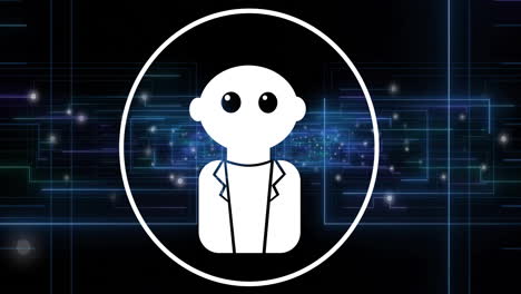 animación del icono del bot de chat ai y procesamiento de datos sobre un fondo oscuro