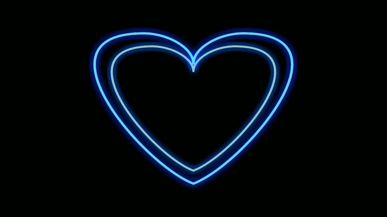 Neon light border love heart shape animation on black background
