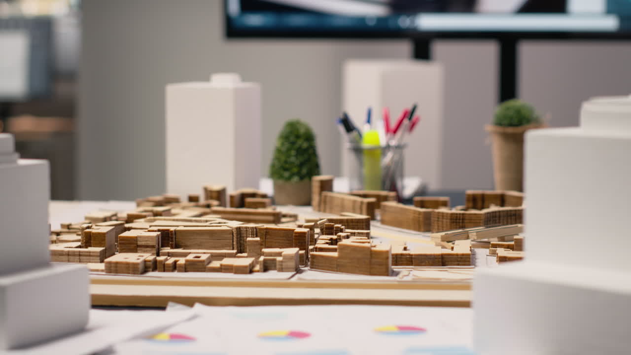 Vertical Video Close up of blueprints and planning materials for urban real estate development