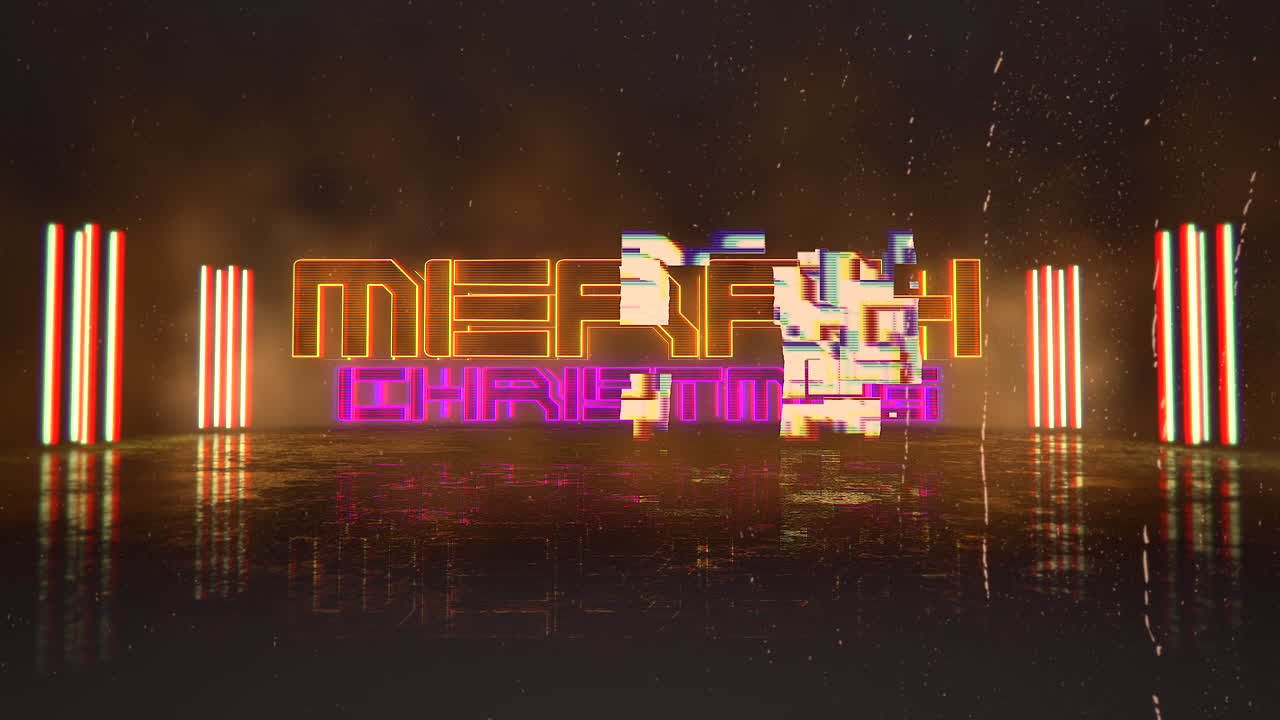 texto de feliz navidad con luz de neón cyberpunk en la pared de la ciudad de japón