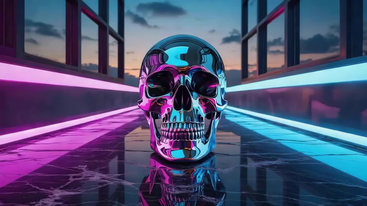 Chrome Skull with Neon Lights