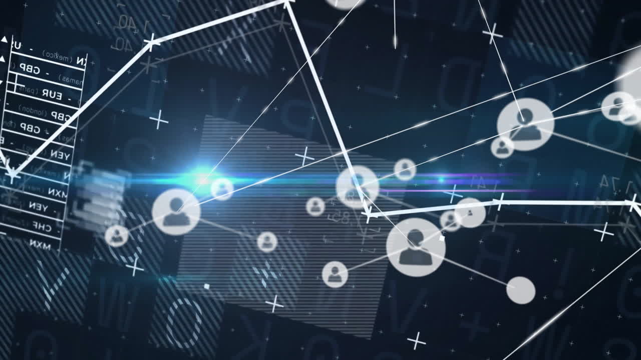 검은색 배경에서 사람 아이콘과 데이터 처리의 연결 네트워크의 애니메이션