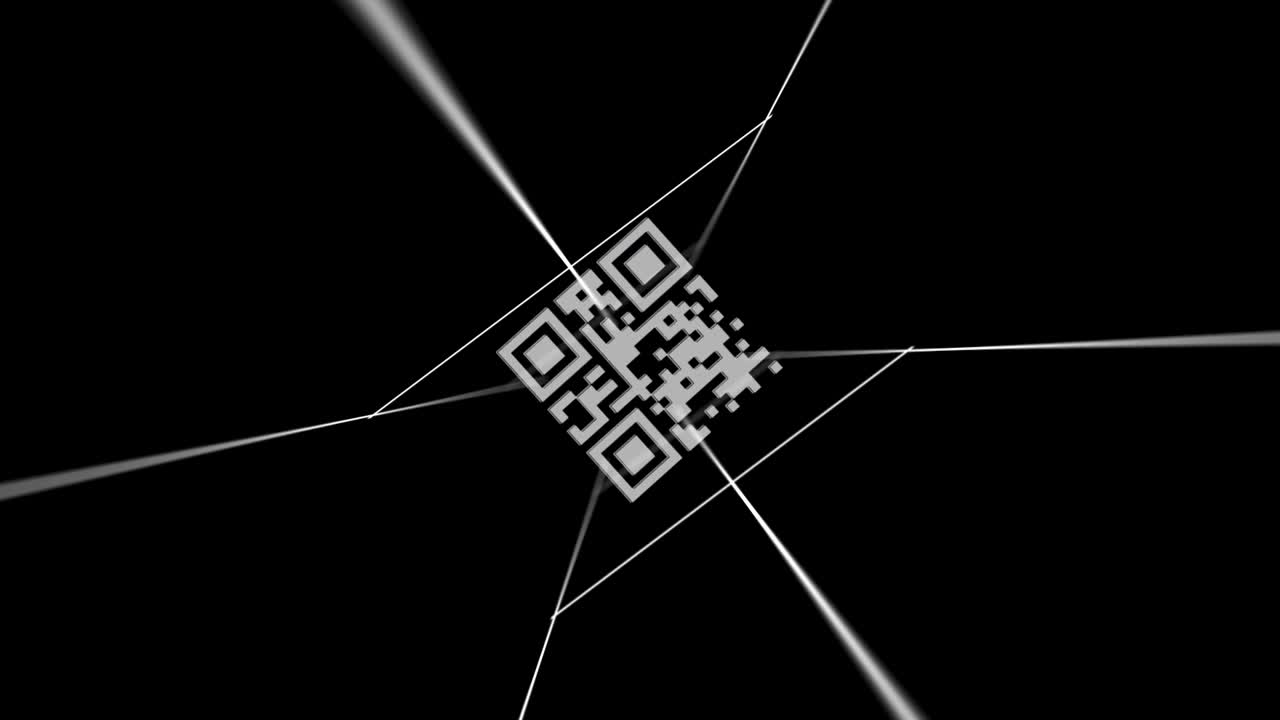 QR code scanner and spinning lines against black background