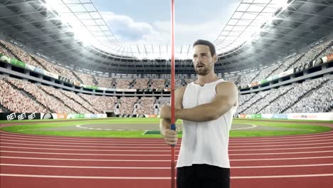 male athlete warming up before javelin throw