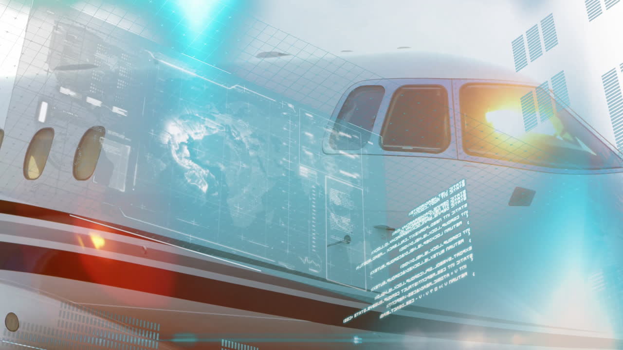 In school, child watching animation of futuristic digital interface in classroom