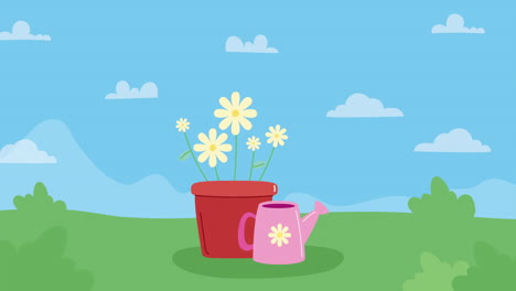 flowers garden with sprinkler animation