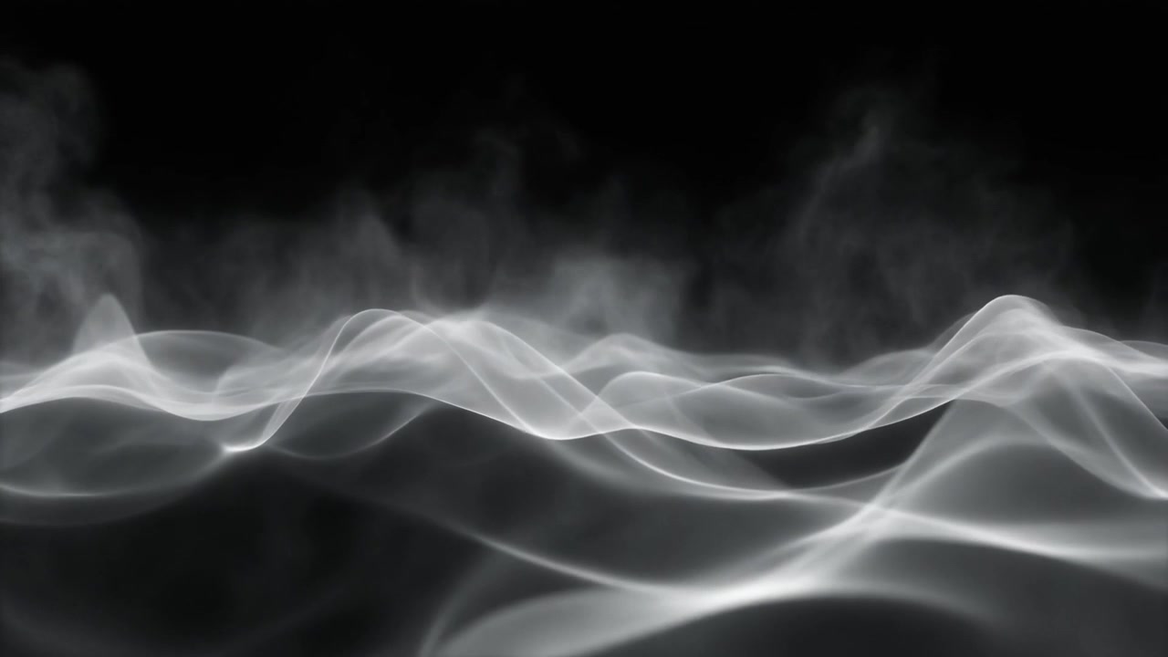 Onde astratte di fumo bianco che scorrono su sfondo nero