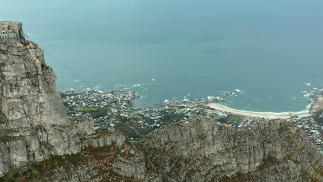 table mountain aerial cableway with scenic view of camps bay city, beach, and sea in south africa