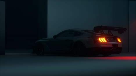 dark studio shot of a modified ford mustang
