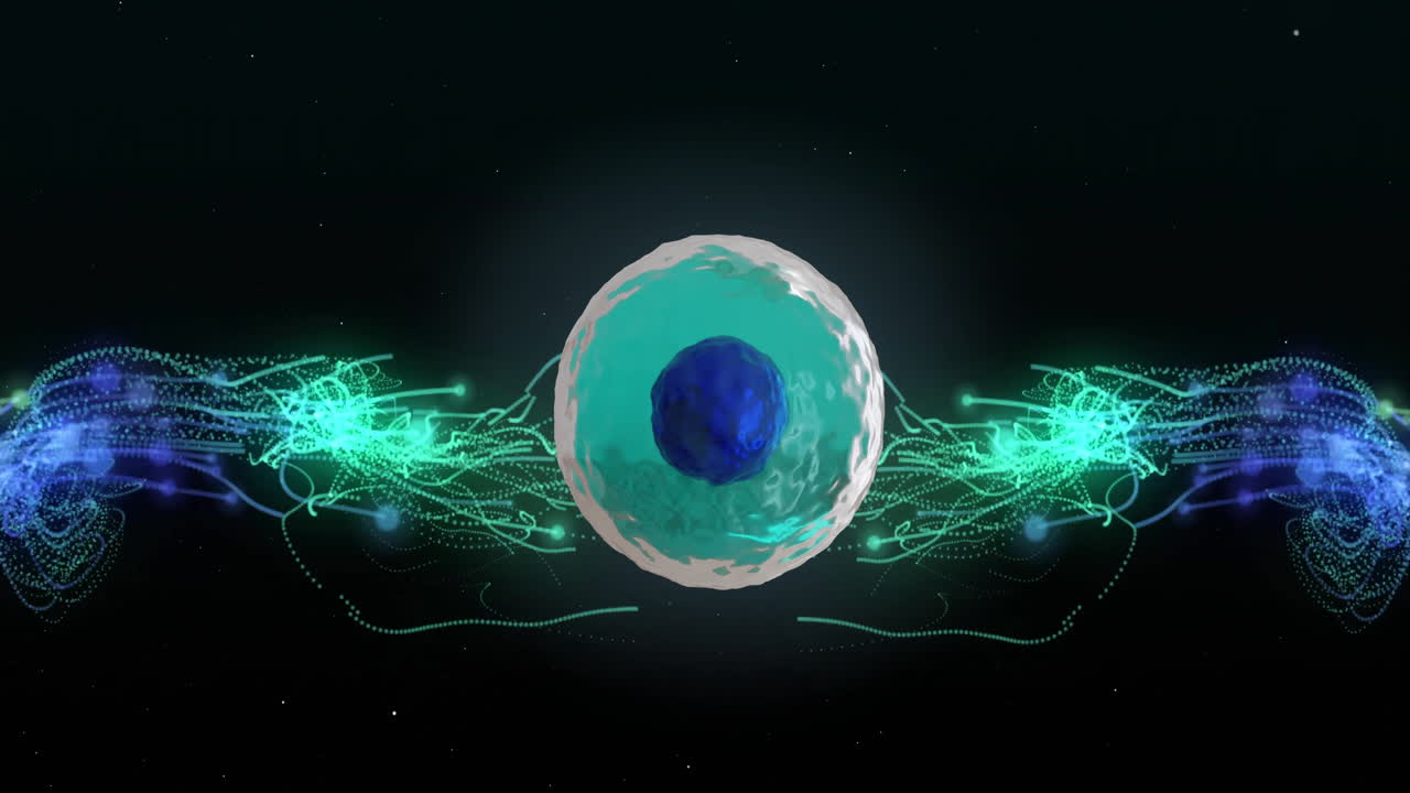 검은색 배경에서 셀과 데이터 처리의 애니메이션