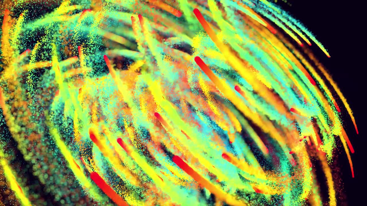 las partículas mágicas forman senderos hermosos. estructura de remolino. 3d render abstracto explosión colorida con luma mate como canal alfa. explosión de color arco iris.