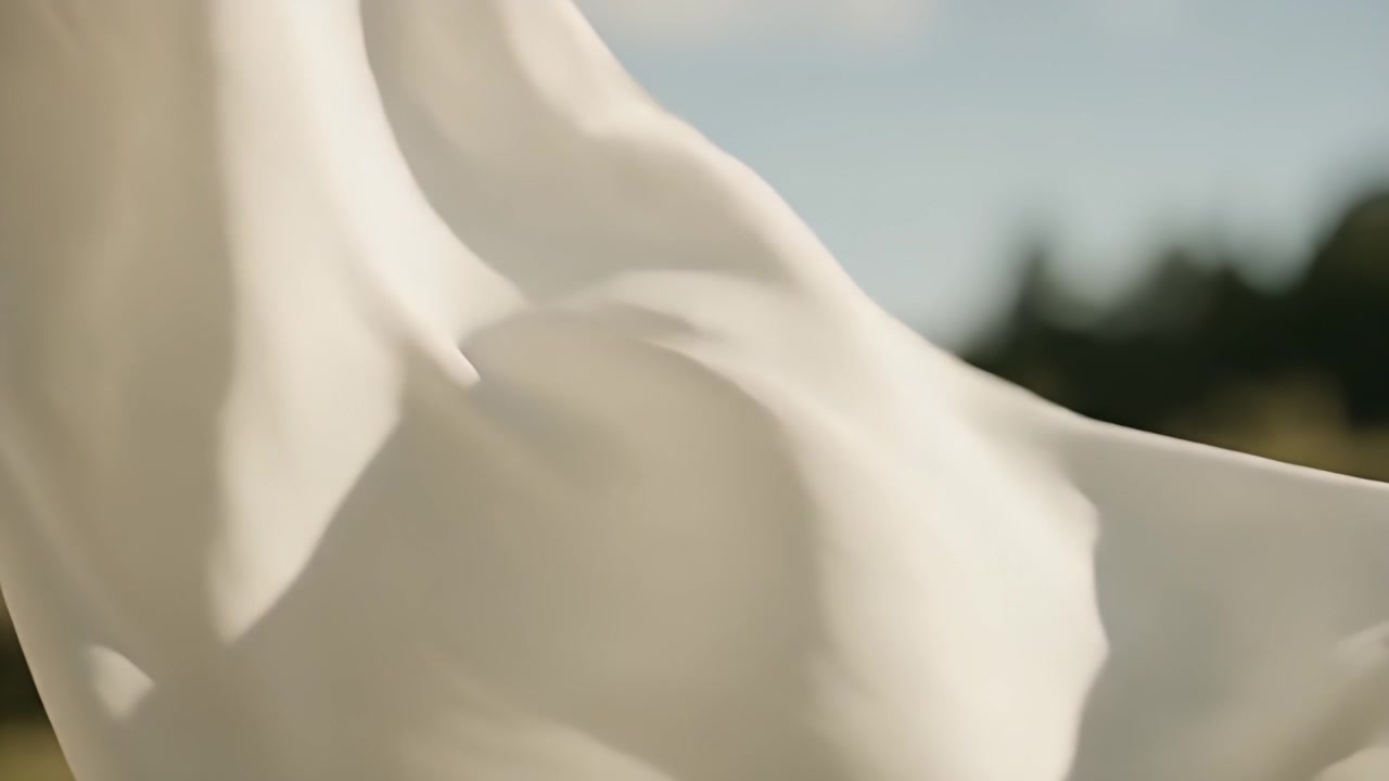 Tessuto bianco che ondeggia dolcemente al vento all'aperto