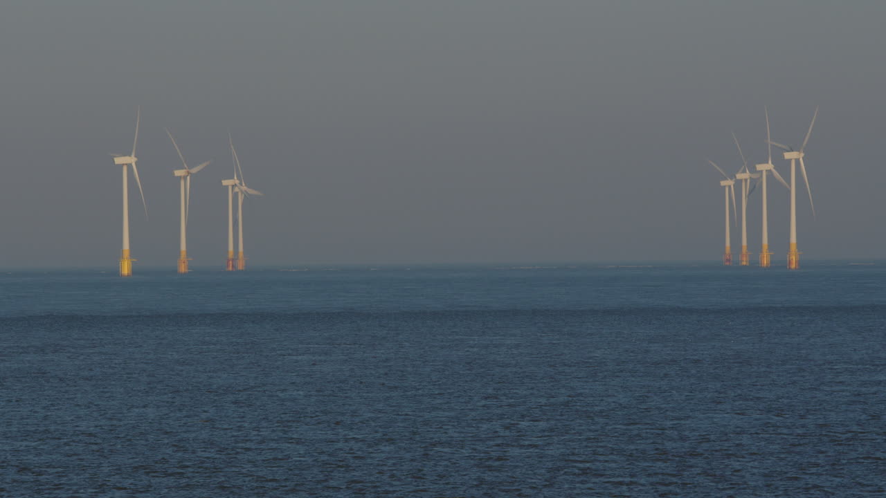 shot of 8 Offshore wind turbines at Scroby Sands Wind Farm