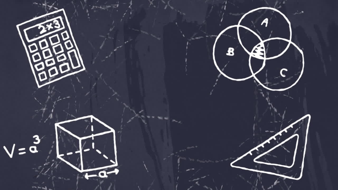 animación de los iconos de los artículos escolares sobre un fondo gris angustiado