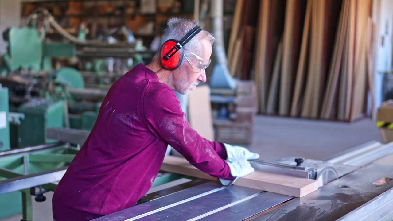 Professionel tømrer, der bruger en rundsav.