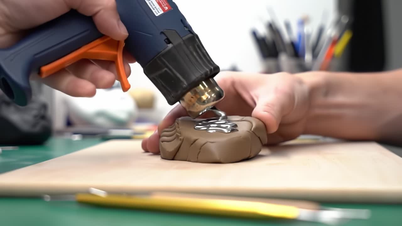 Creating Intricate Designs With a Heat Tool Using Clay on a Work Surface