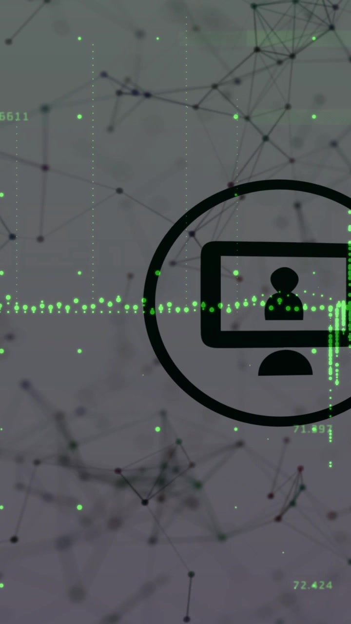 Vertical video: Monitor icon sliding left on data UI, wave pulsing, making green bars showing use