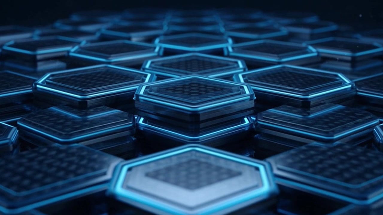 Abstract Background of Glowing Blue Hexagonal Tiles Moving in Sequence