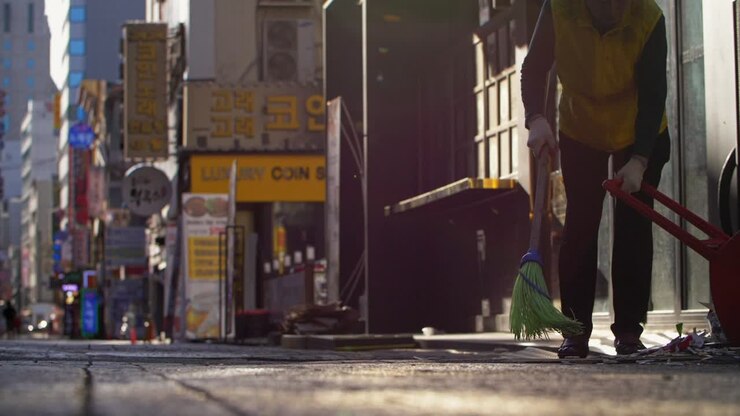 Street Cleaner in Seoul at Dawn